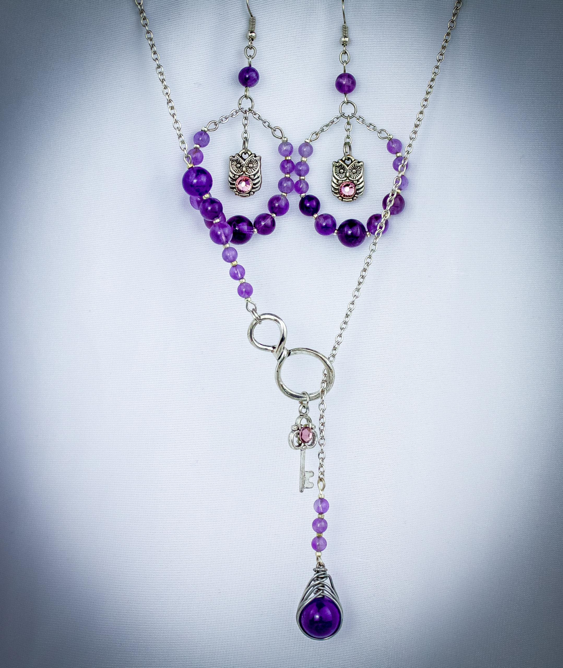 Комплект Украшений (серьги и колье) с Натуральным Аметистом