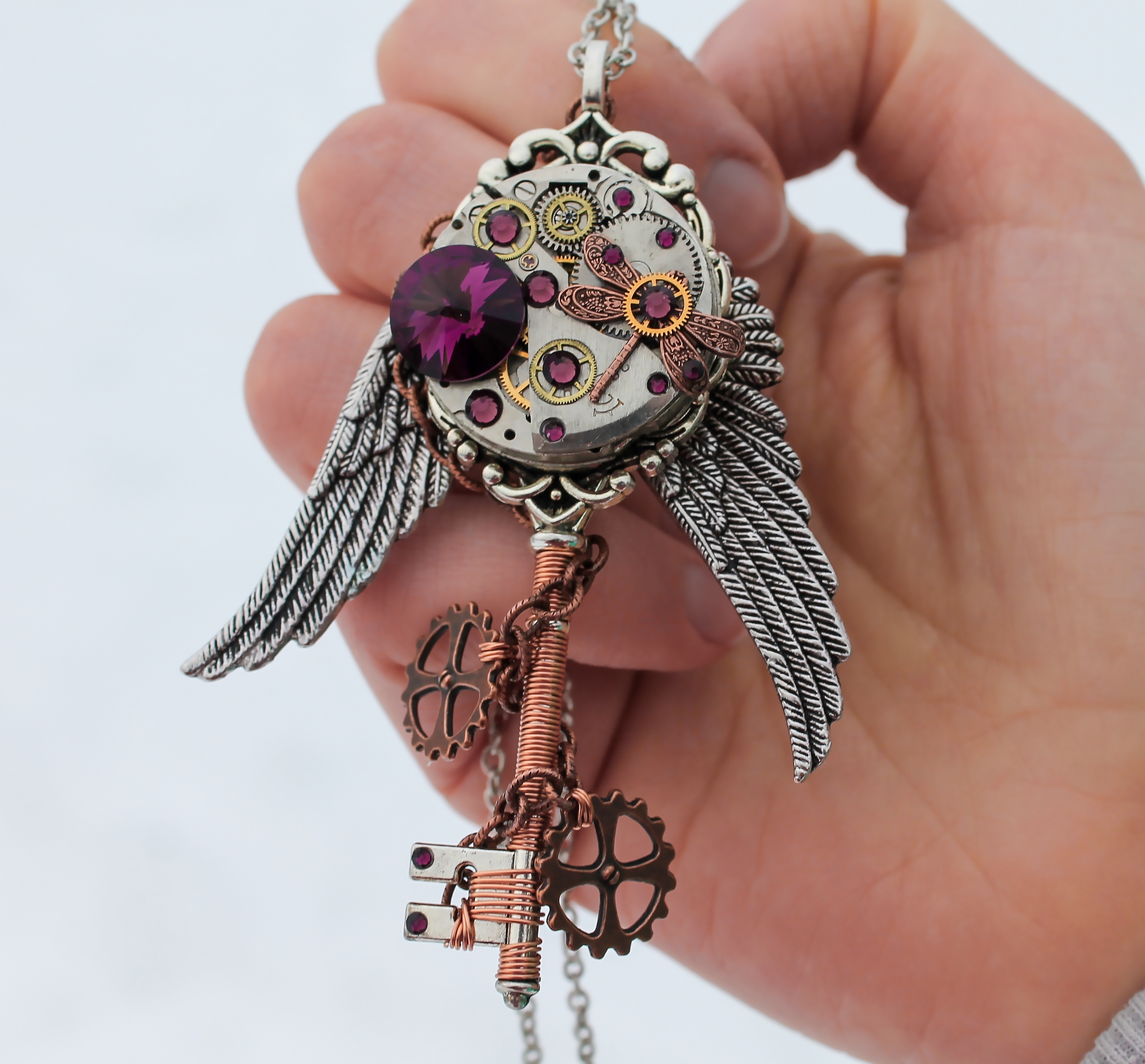 Стимпанк кулон-ключик «Шестеренки Счастья» со Сваровски