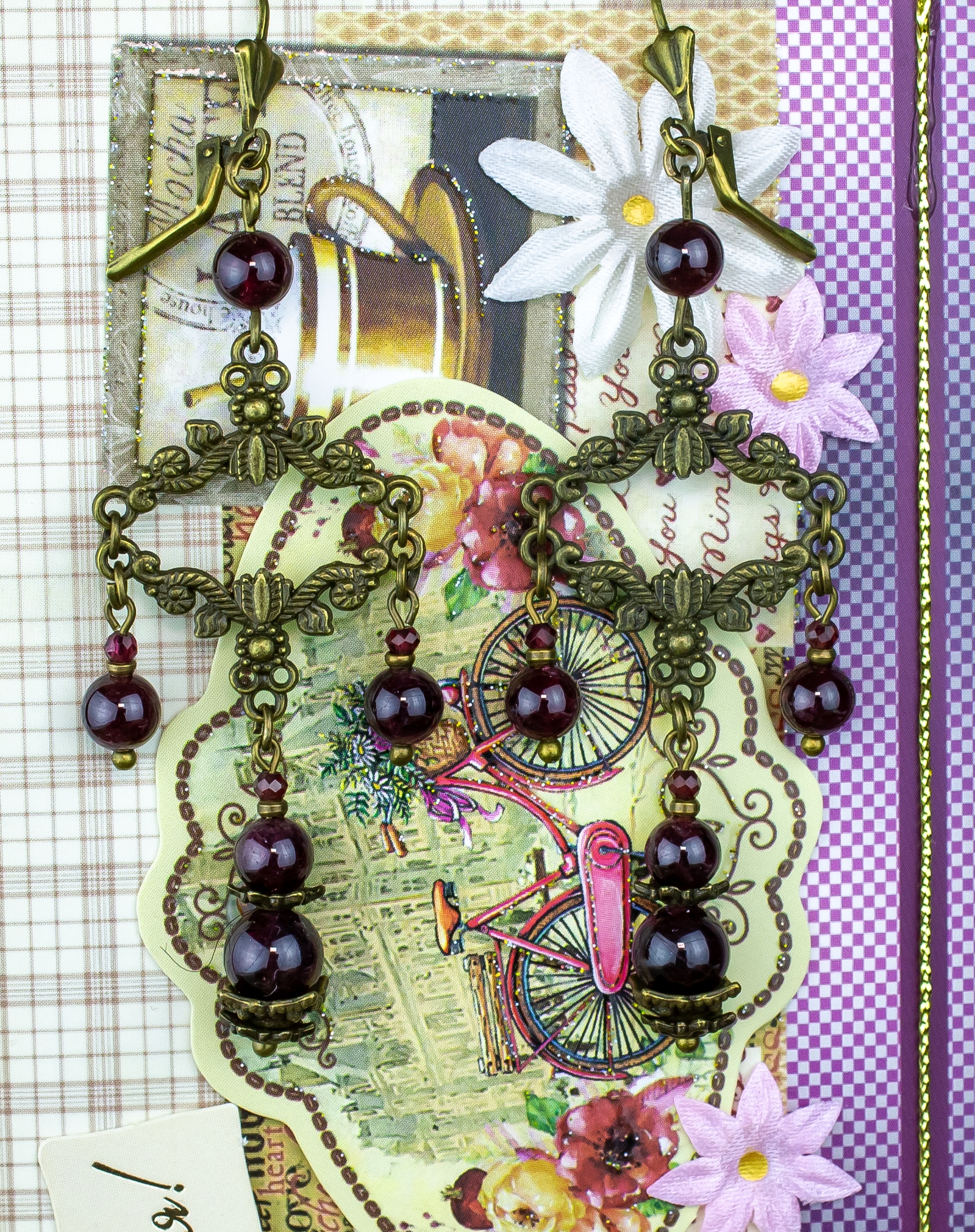 Длинные винтажные серьги Тайны Версаля гранат