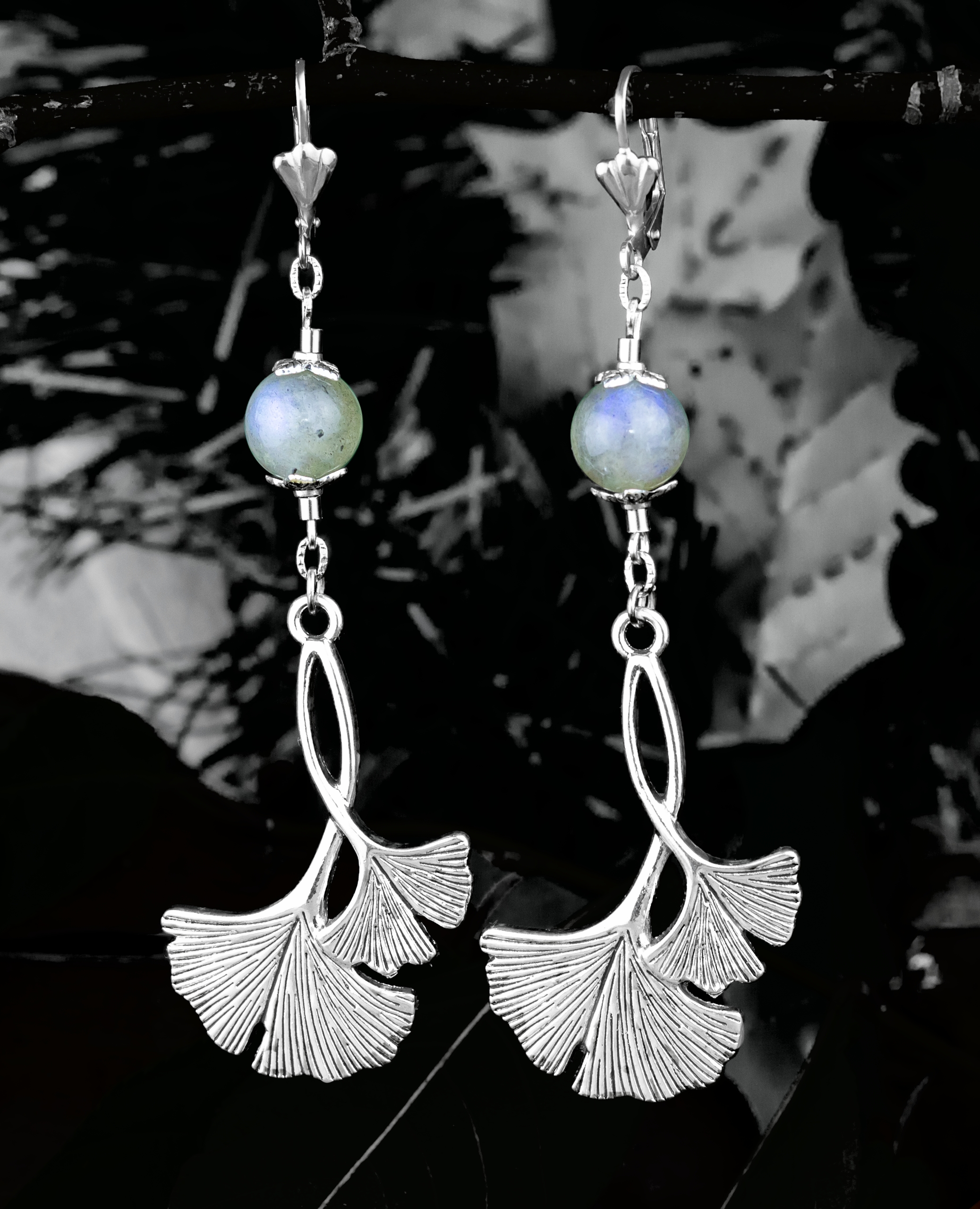 Винтажные длинные серьги с лабрадоритом «Магия»