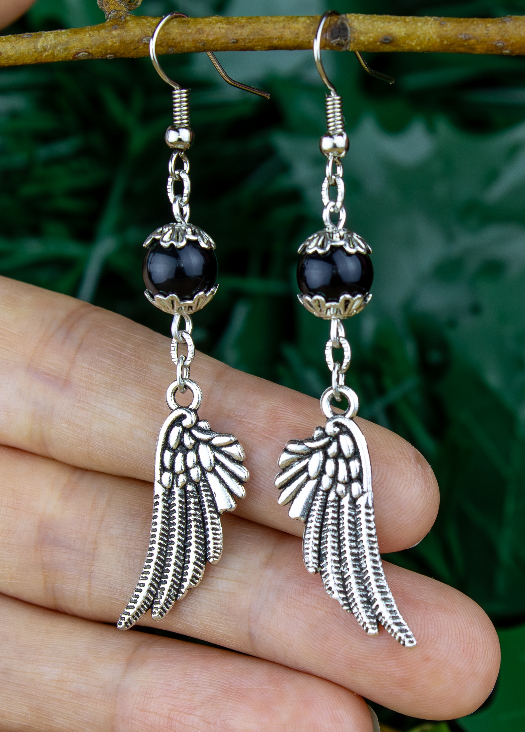 Серьги с обсидианом «В объятиях ночи»