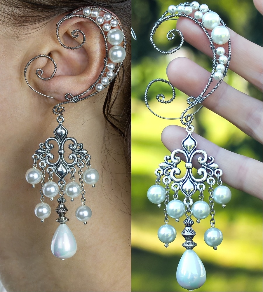 Моносерьга-кафф Королева Средиземного Царства жемчуг