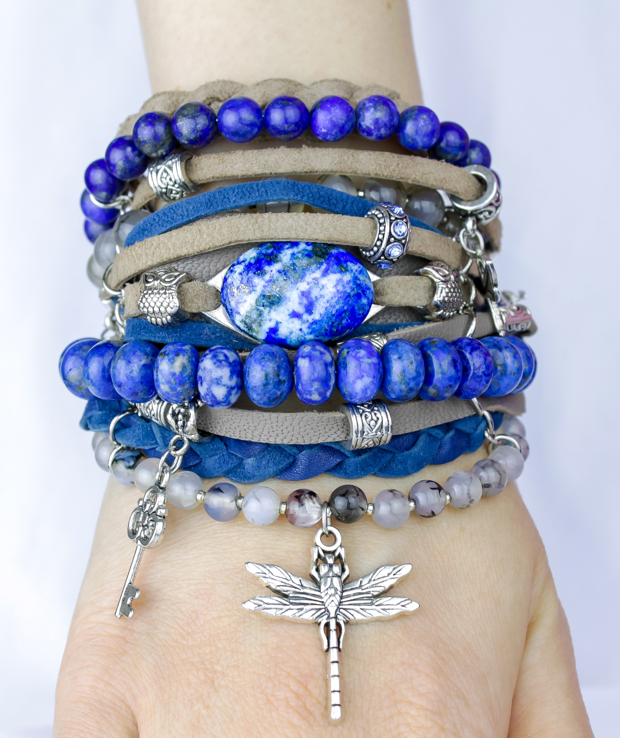Шикарный бохо браслет с лазуритом и агатом