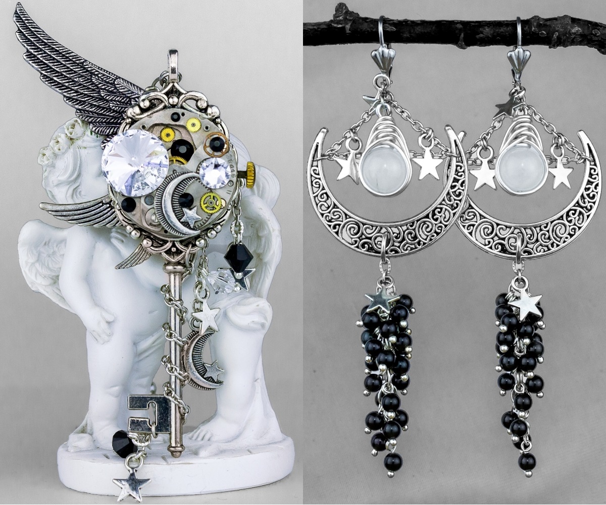 Роскошный комплект обсидиан лунный камень механизм