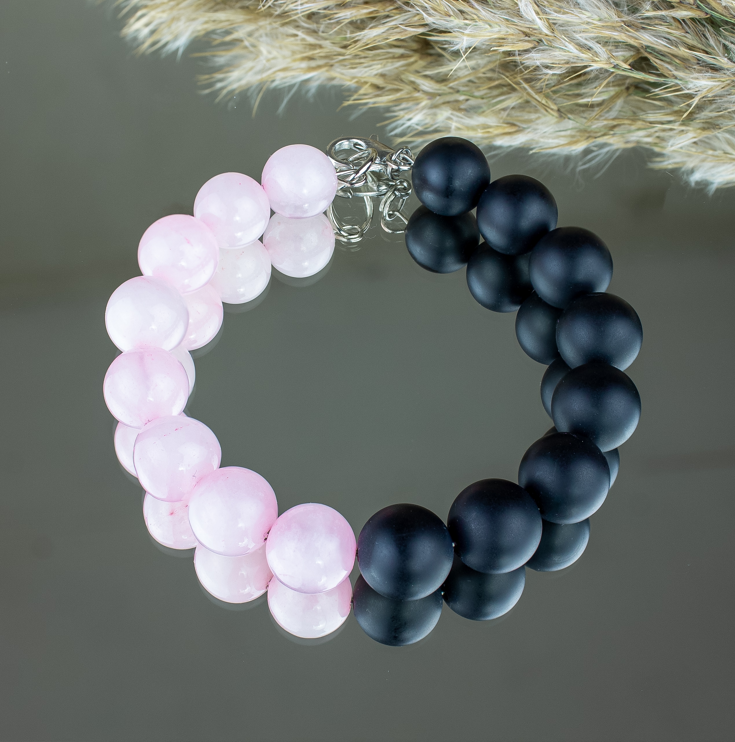 Браслет с розовым кварцем и агатом