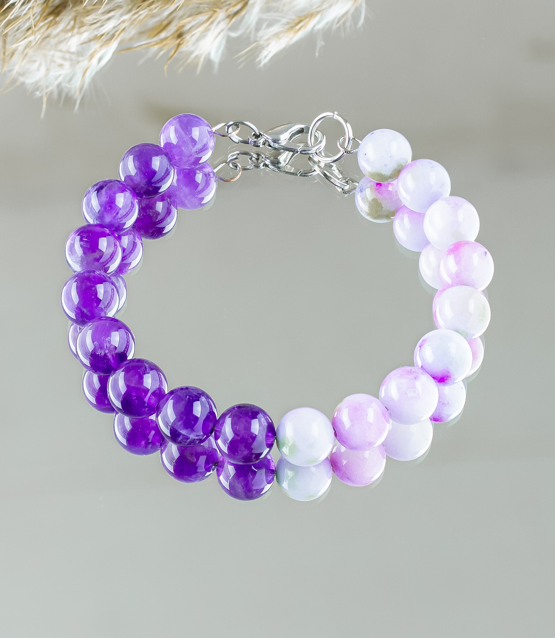 Браслет с аметистом и жадеитом