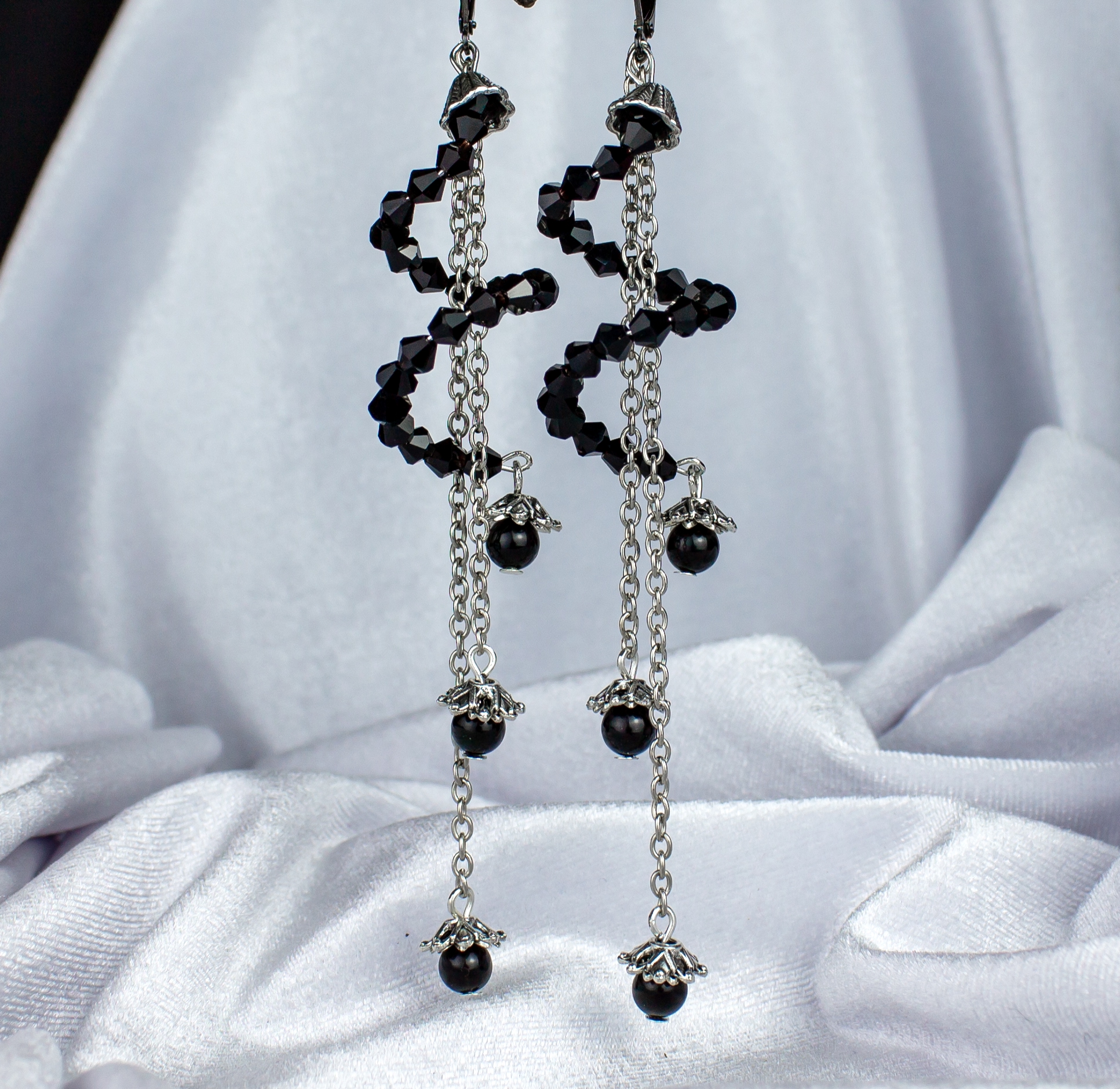 Элегантные серьги обсидиан сваровски