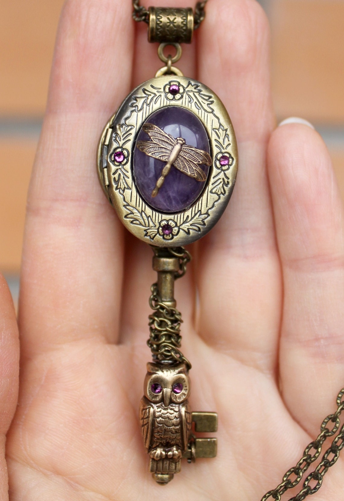 Винтажный ключ с аметистом и совой