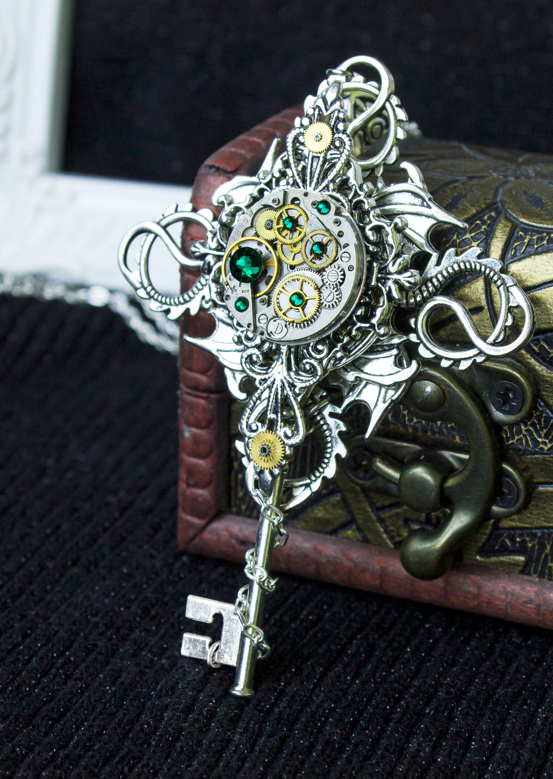 Винтажный стимпанк комплект кулон-ключ и серьги