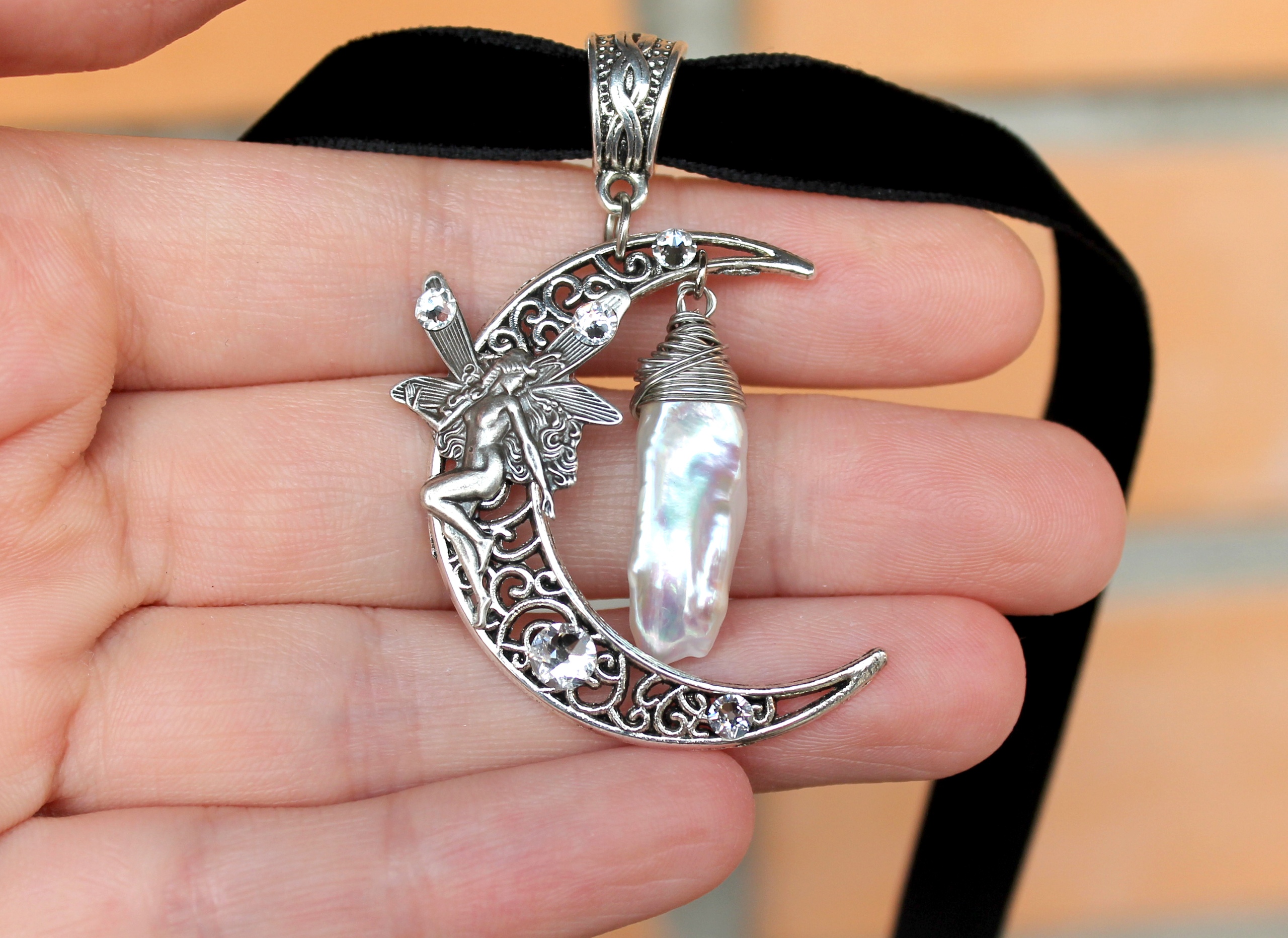 Чокер Лунная Ночь жемчуг сваровски