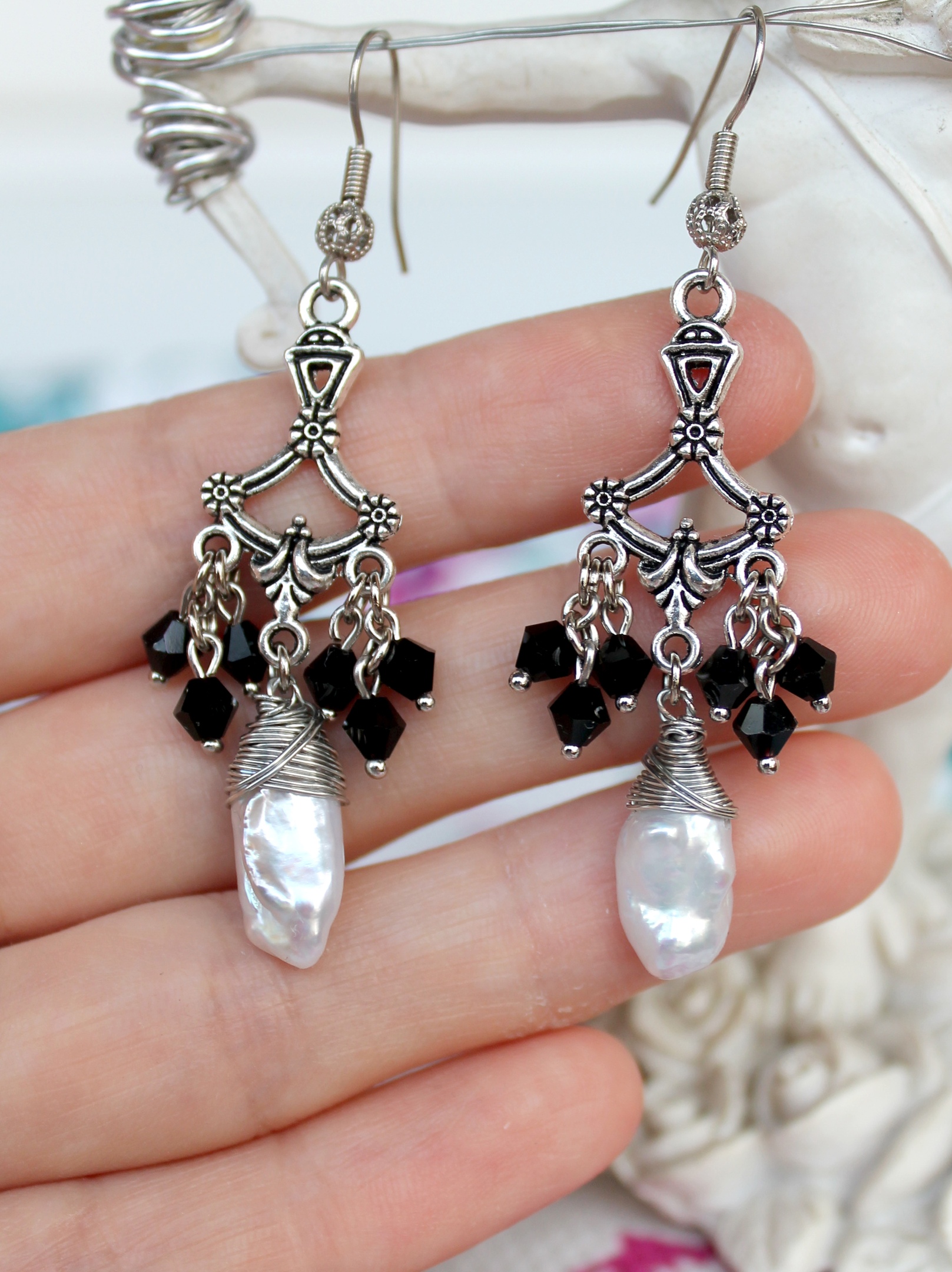 Винтажные серьги-люстры Королева Севера жемчуг