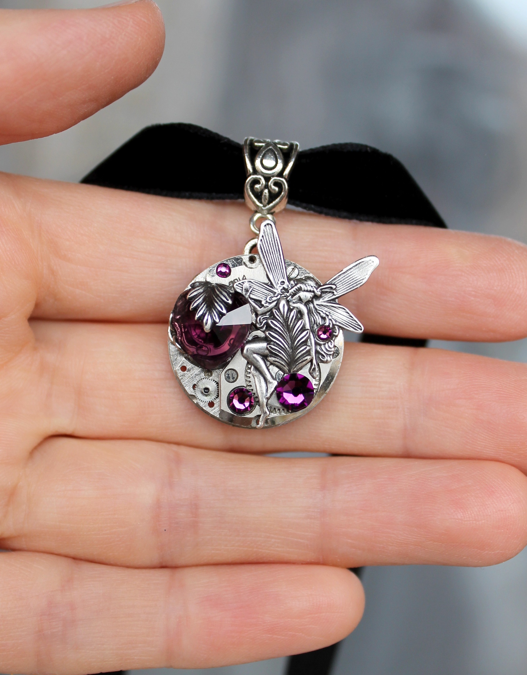 Винтажный стимпанк чокер со Сваровски и феечкой