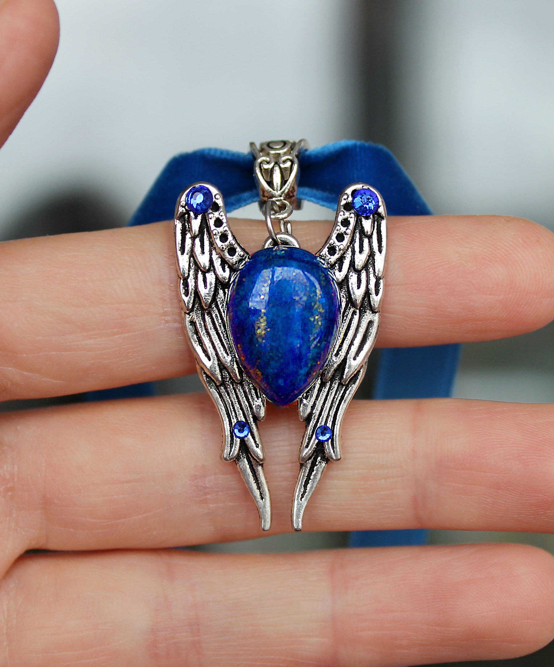 Винтажный чокер с натуральным лазуритом «Сердце Океана»