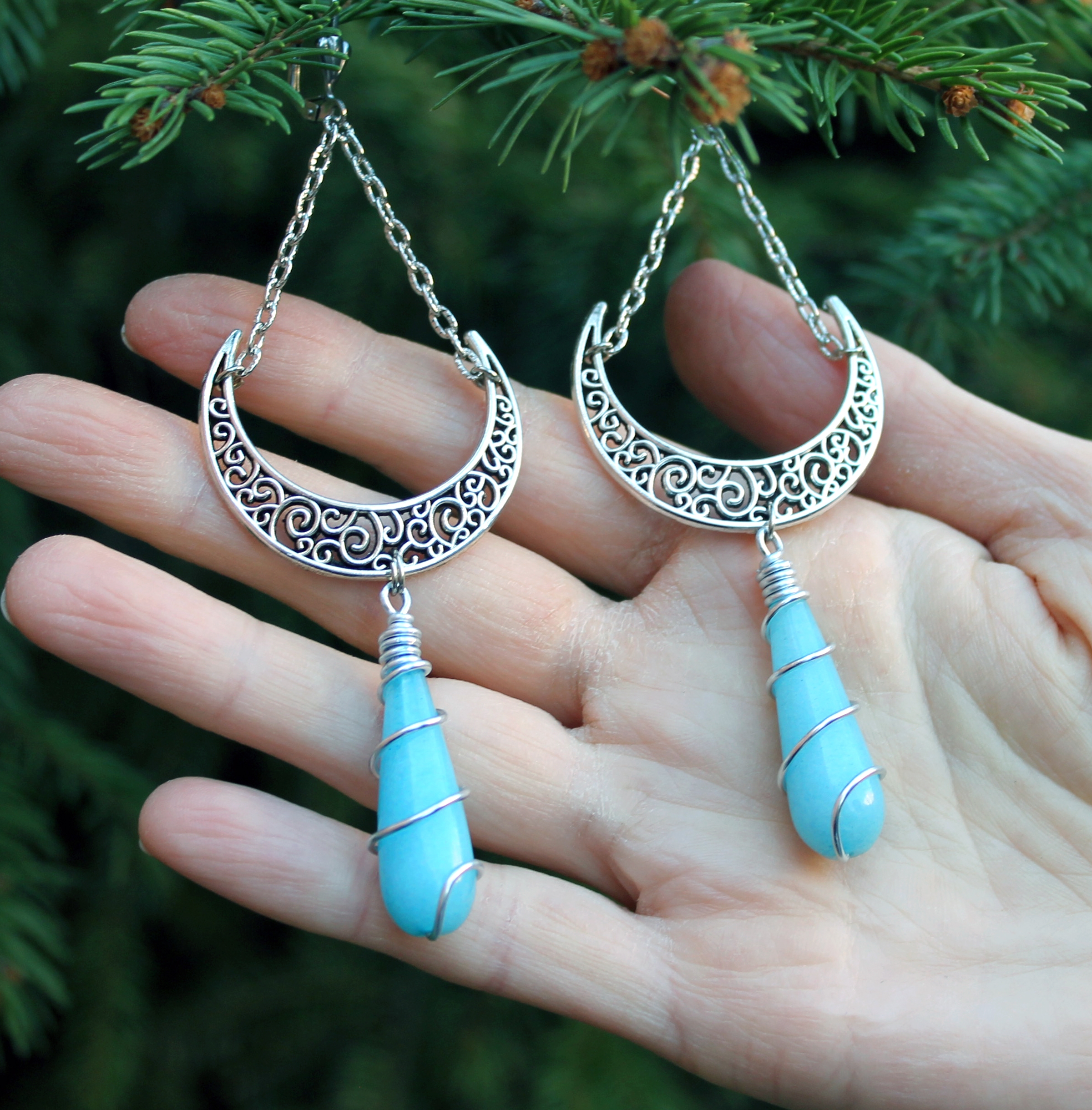 Серьги «Лунная Нимфа» с натуральным аквамарином