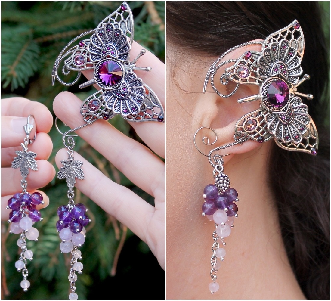 Комплект кафф + серьга аметист розовый кварц