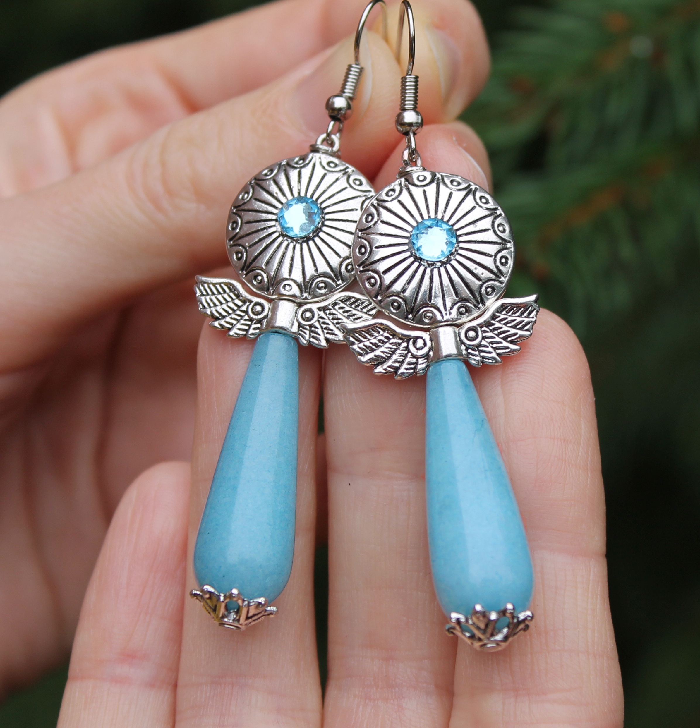 Винтажные серьги Ангел-Хранитель аквамарин