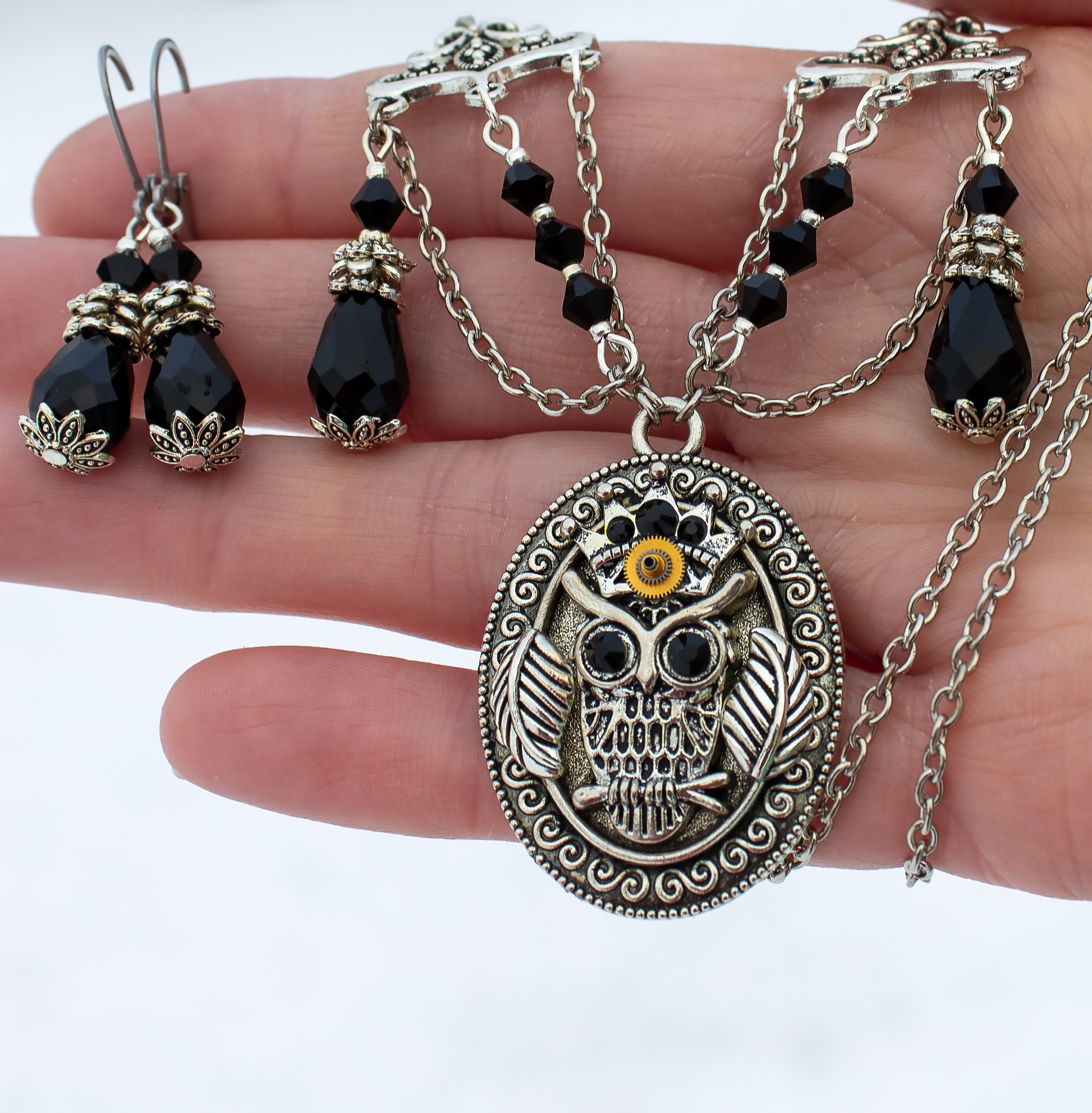 Винтажный комплект украшений (колье и серьги) «Королевская Сова»