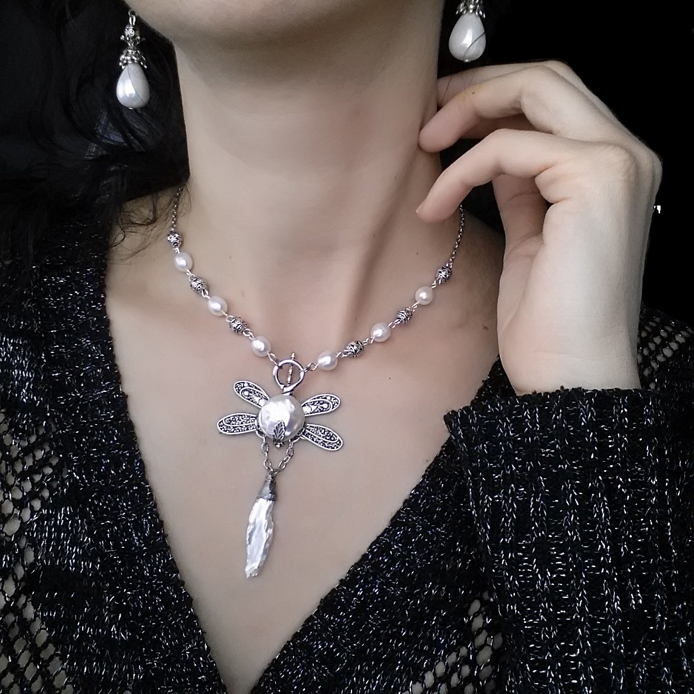 Купить Королевский Винтажный Комплект Украшений  с Натуральным Жемчугом в SteamStyle - фото товара