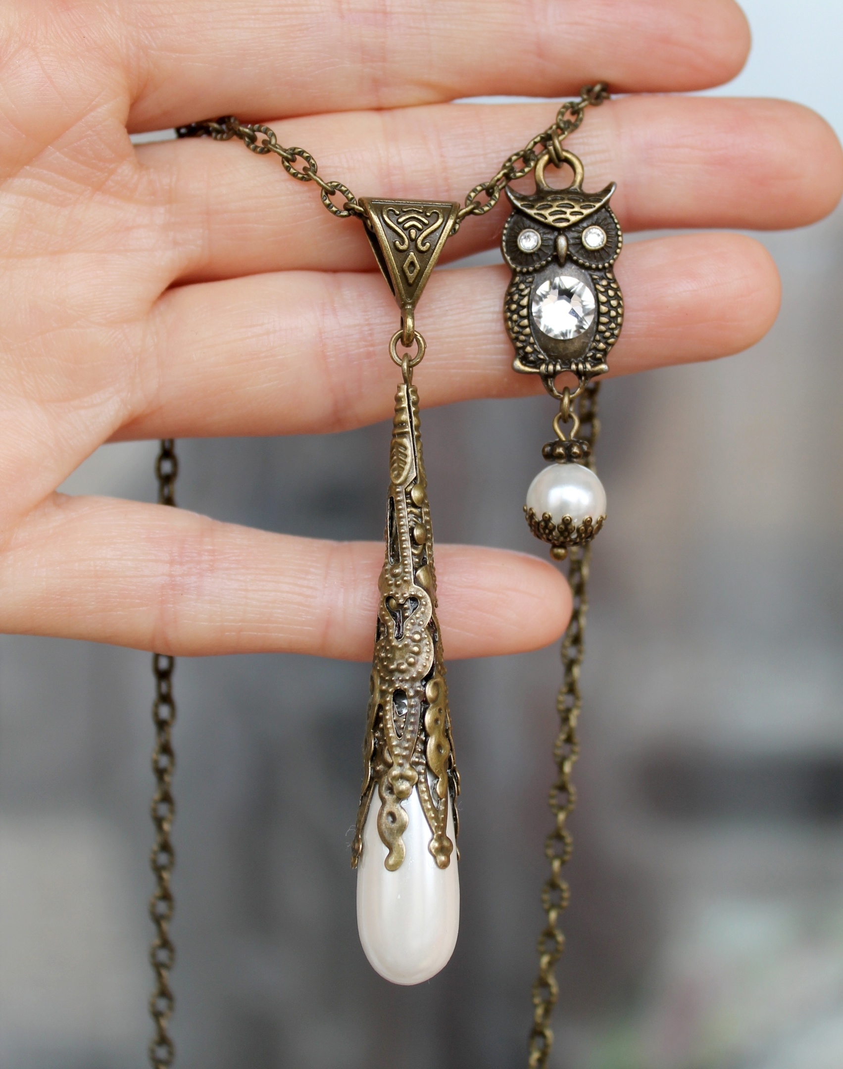 Винтажный кулон «Мудрая Сова» с натуральным жемчугом