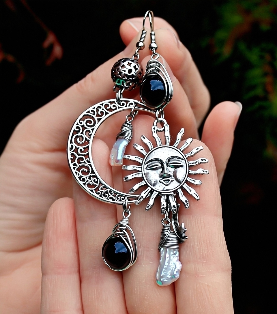 Роскошные серьги Царица жемчуг обсидиан