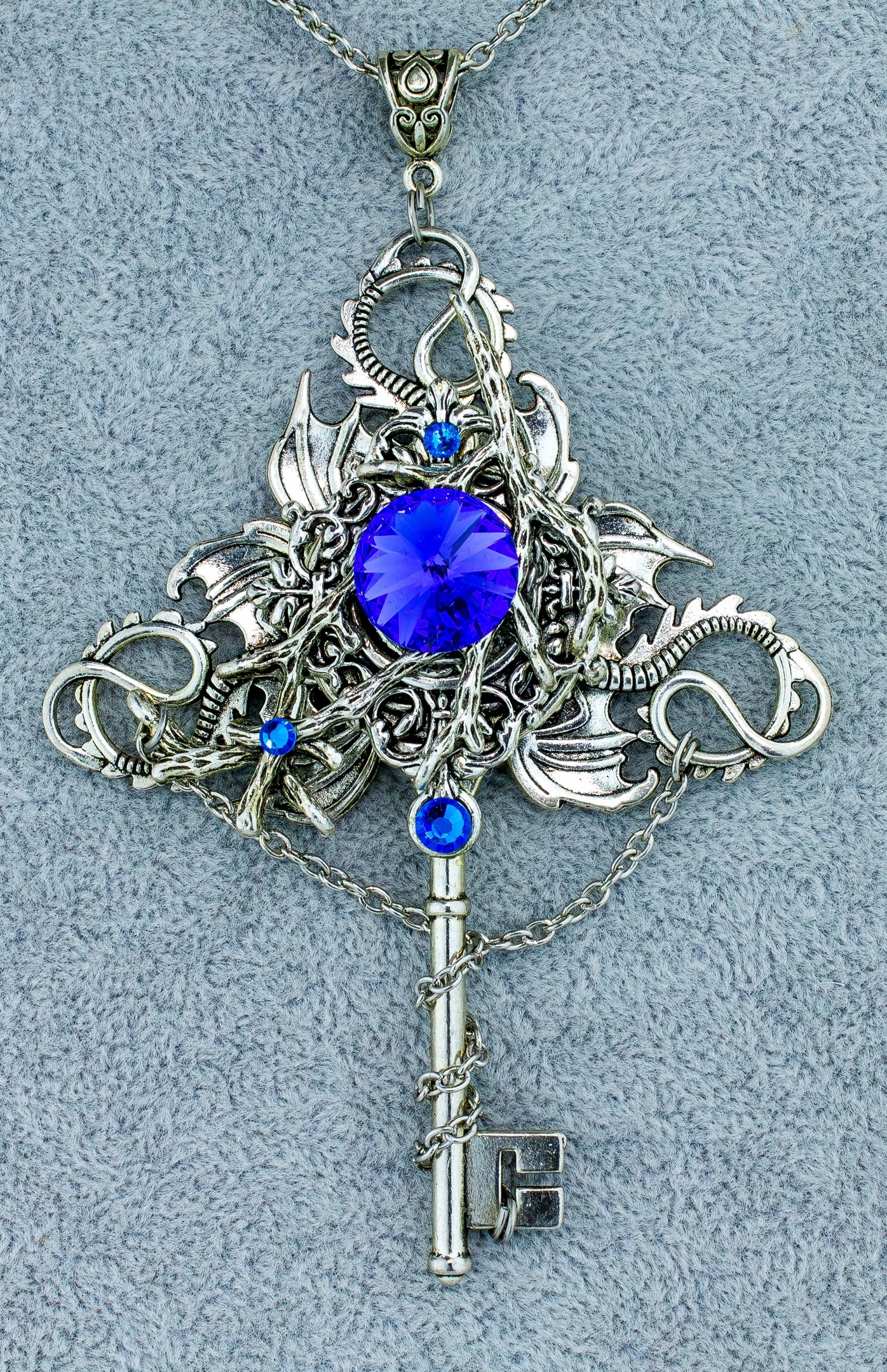 Винтажный синий ключик с кристаллами Сваровски