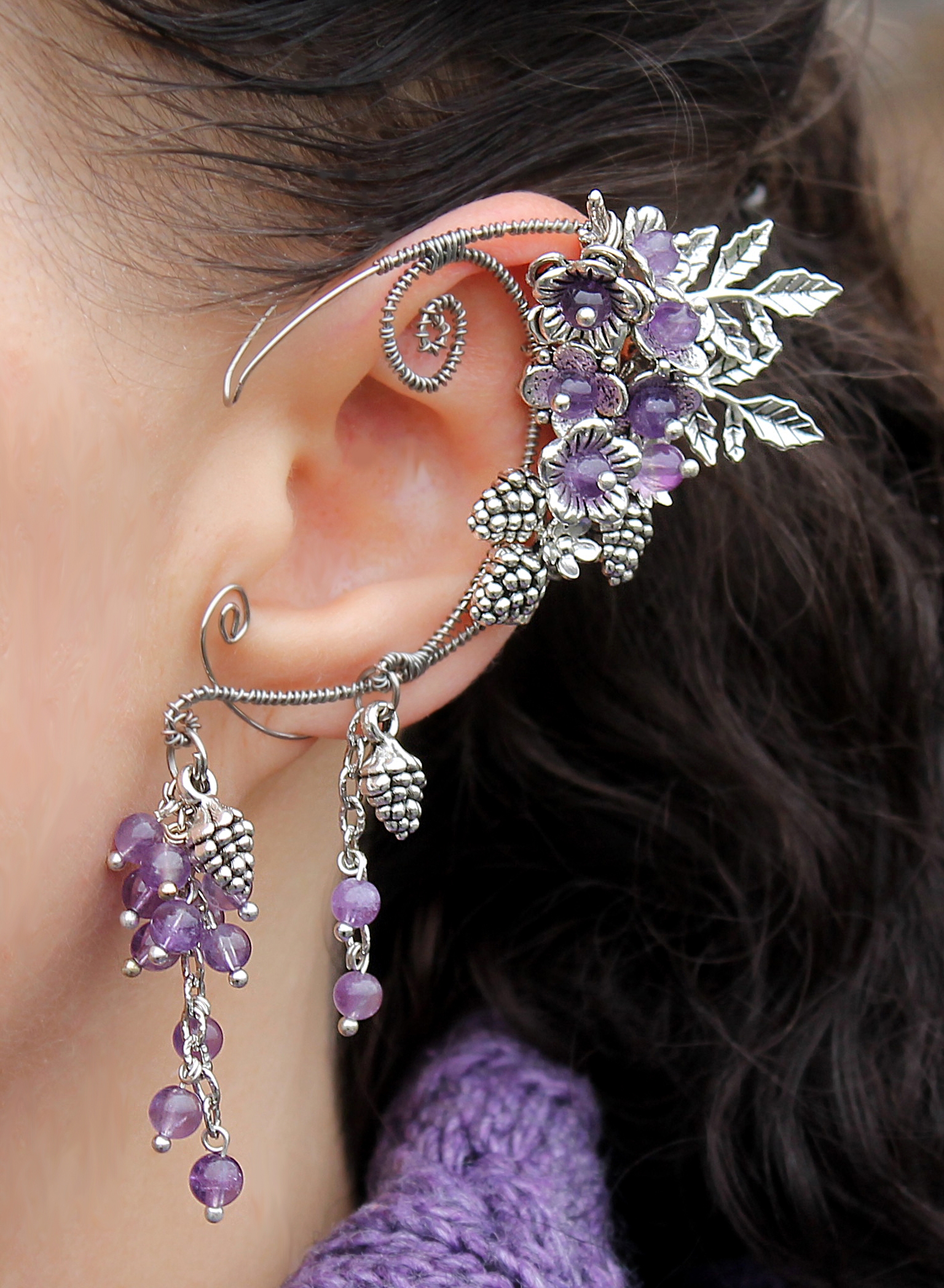 Моносерьга-кафф Райский Сад аметист