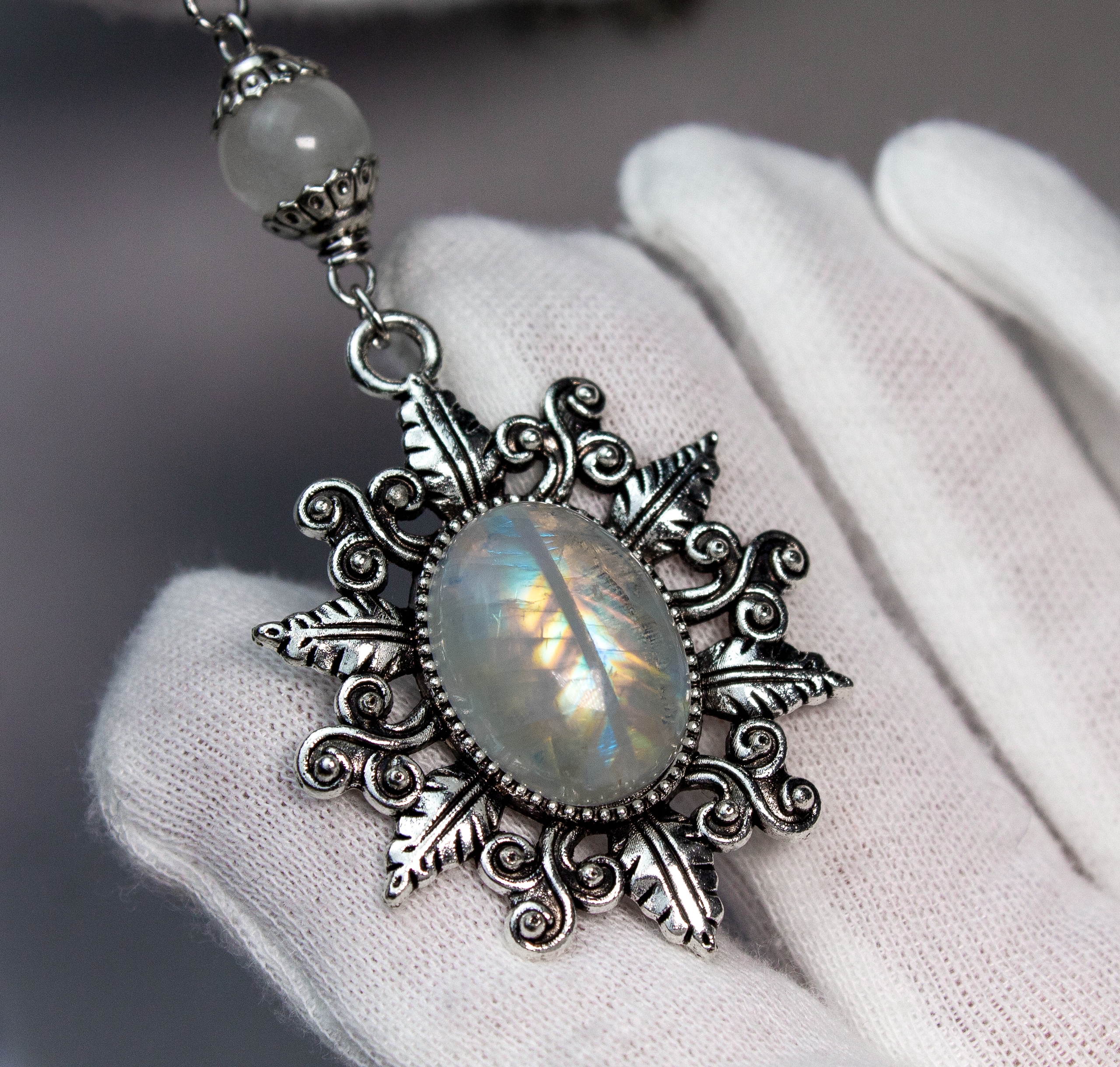 Комплект Колье+ Серьги "Ведьмин Глаз" c Натуральным Редким Лунным Камнем