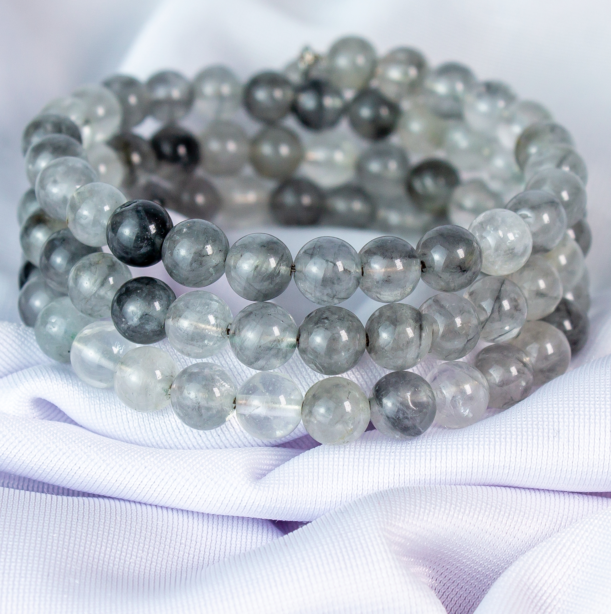 Трёхслойный  Браслет с Натуральным Серебристым Кварцем "Вдохновение"