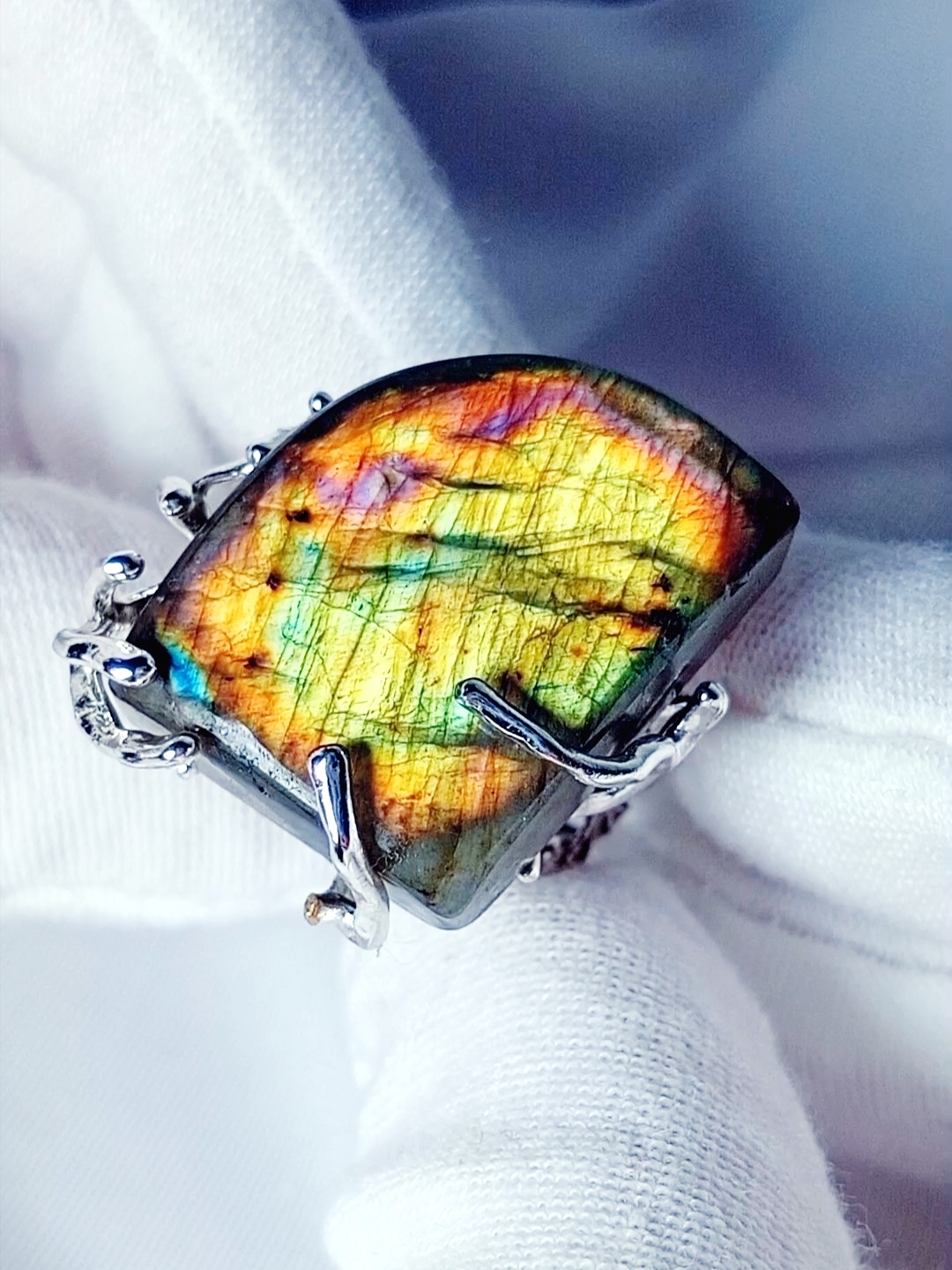 Купить Кольцо «Слиток Золота» с Редким Натуральным Лабрадором в SteamStyle - фото товара