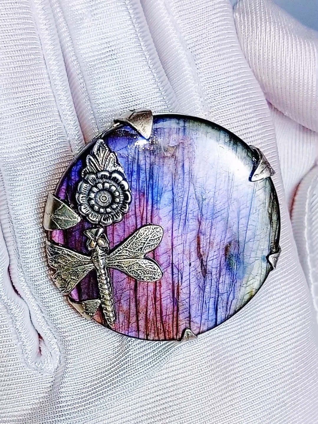✨«Волшебное Озеро» — Кольцо с Натуральным Редким Лабрадором.💜🌸 (Разжимная Оправа)💫